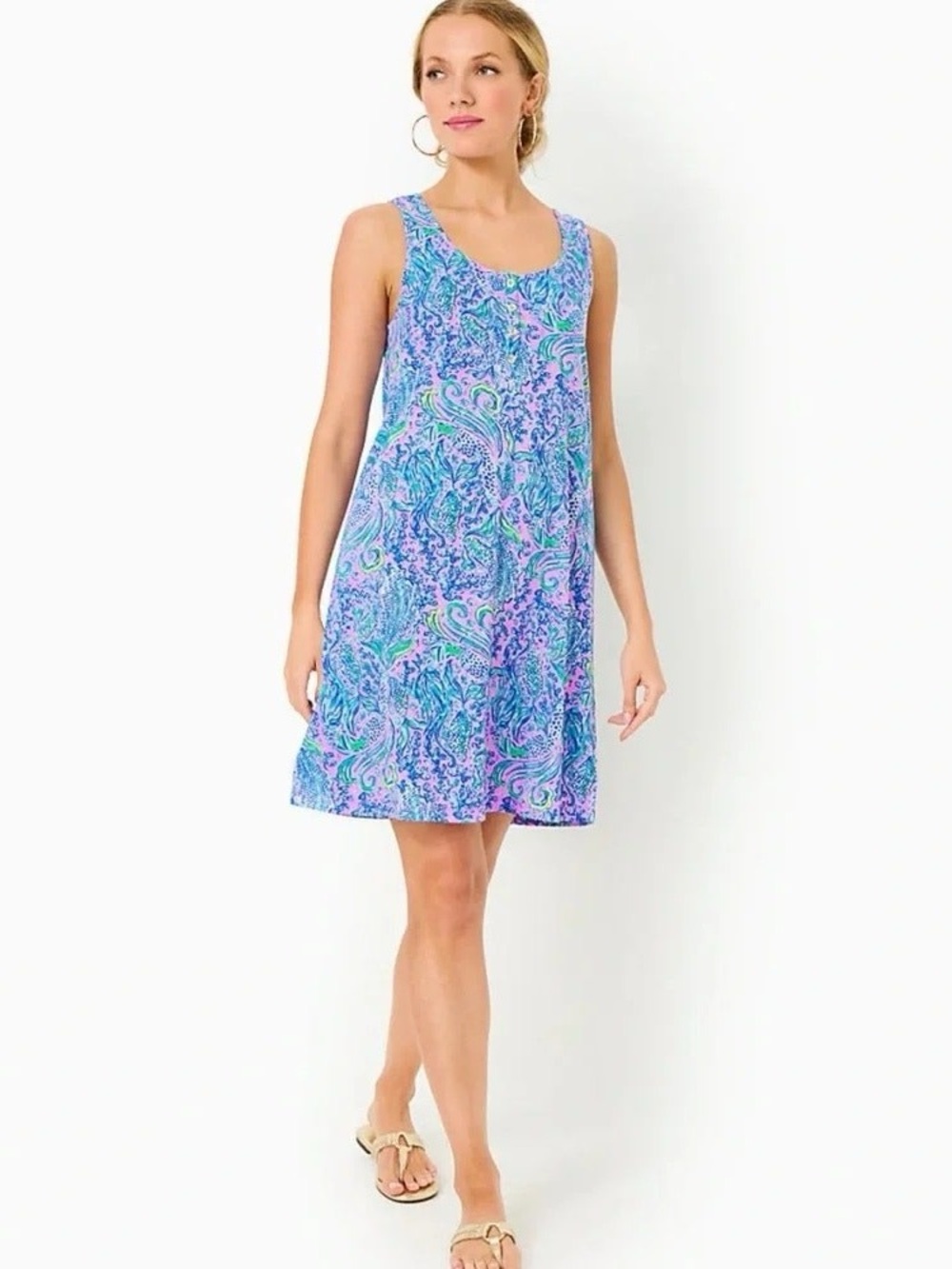 NWT Lilly Pulitzer Lela Henley Tank Dress, We Mermaid It, Size M